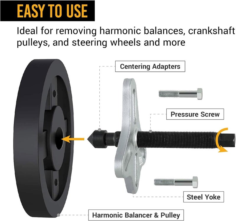 EWK 51 Pcs Harmonic Balancer Puller Set, Steering Wheel Puller, Crankshaft Pulley & Gear Puller, Flywheel Removal Tool - Image 3